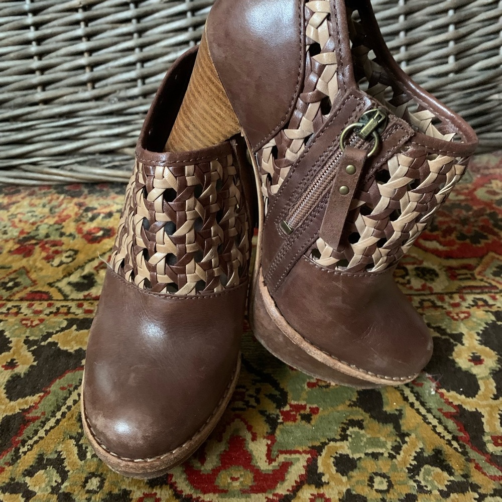 UGG Brown Woven Leather Ankle Booties
